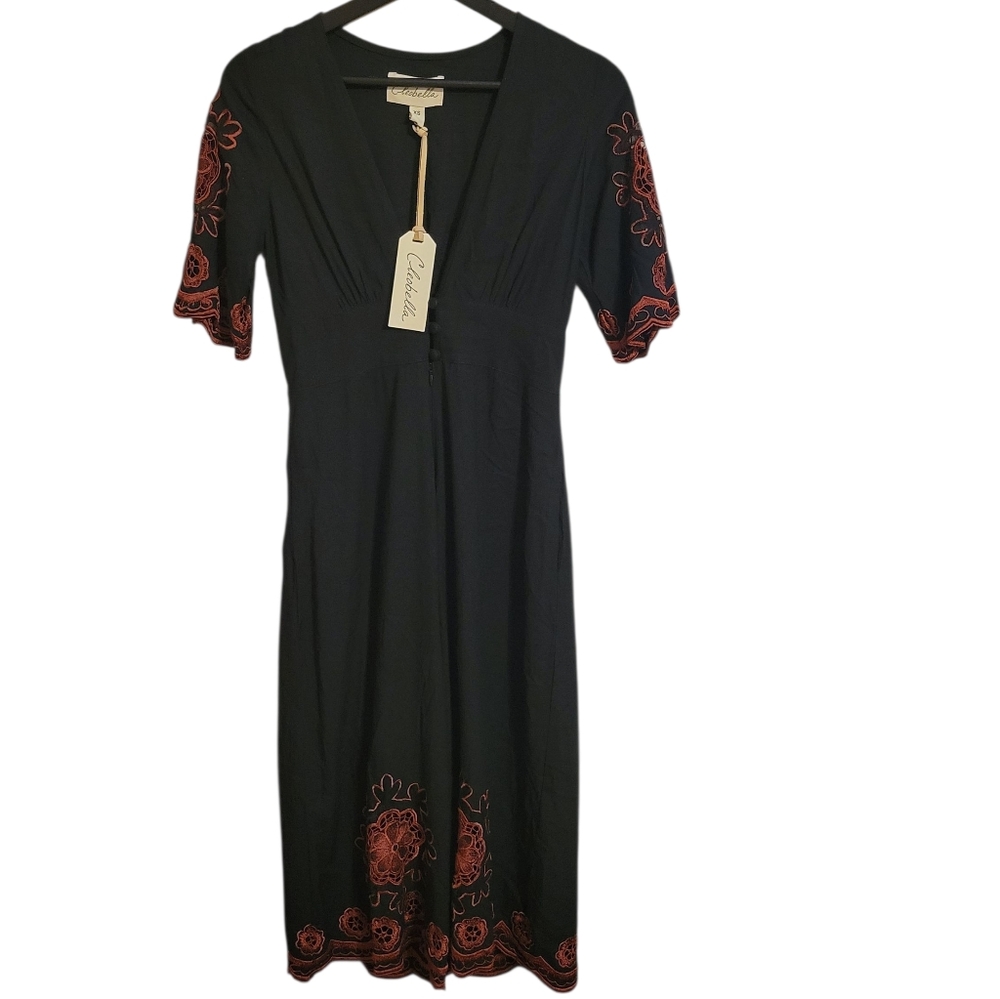 Cleobella Anthropologie Black Floral Embroidered Wide Leg Crop Jumpsuit